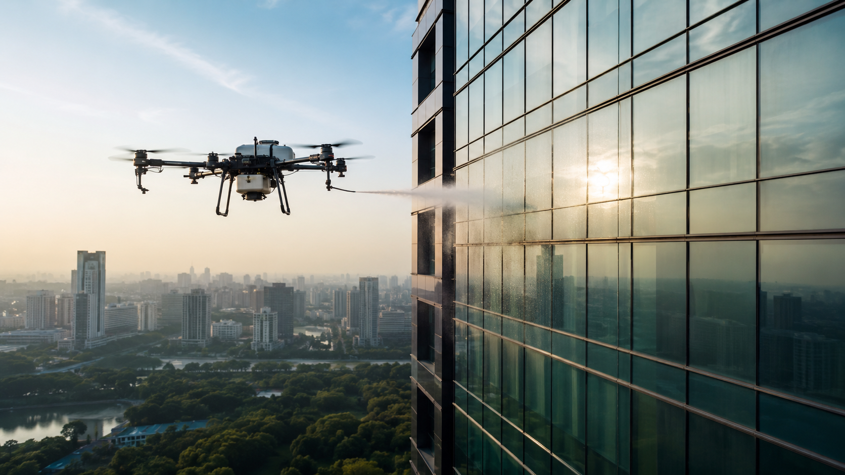 Drone-assisted exterior building operations